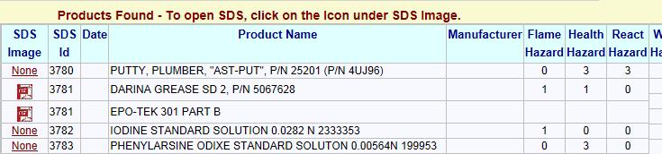 Web MSDS Search Results