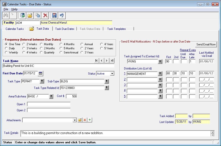 Edit Permit Tasks related to a Permit via the Calendar Module