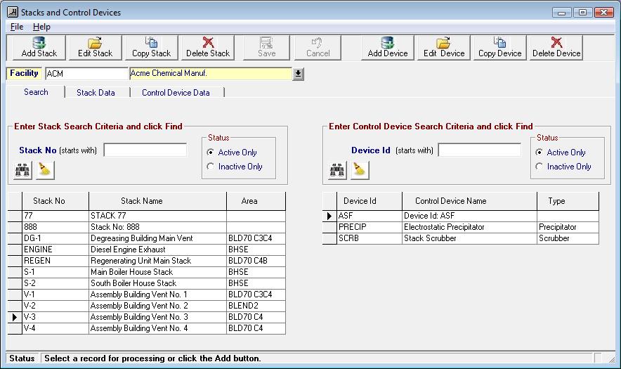 Edit Stack and Control Device Data