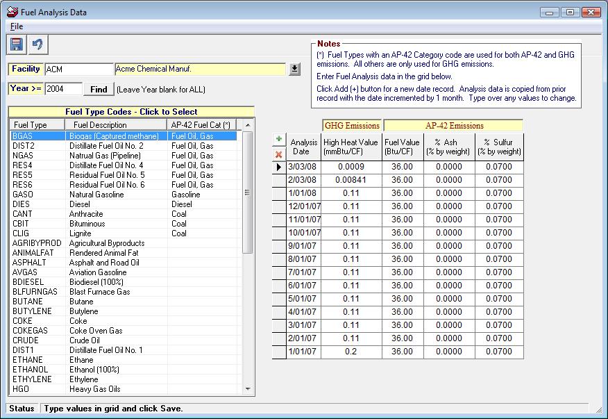 Edit Fuel Analysis Data