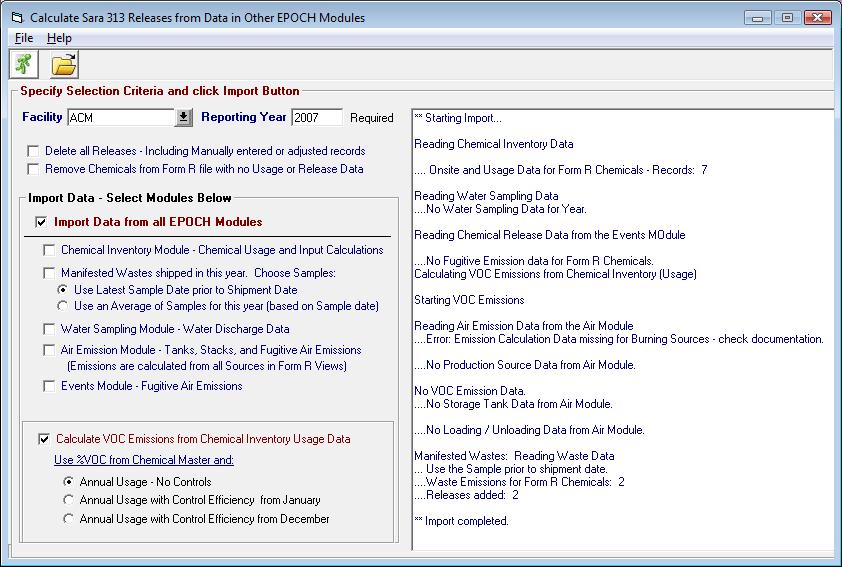 Calculate Usage and Release Data from entries in Other EPOCH Modules