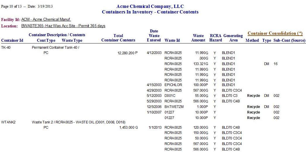 Container Inventory and Contents