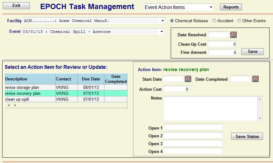 Edit Event Action Item Status via the Web