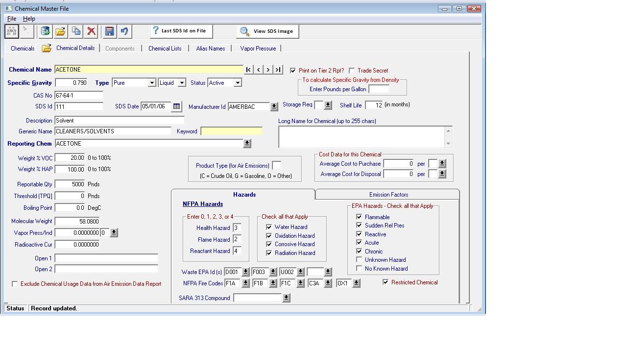 Edit Chemical Master Data