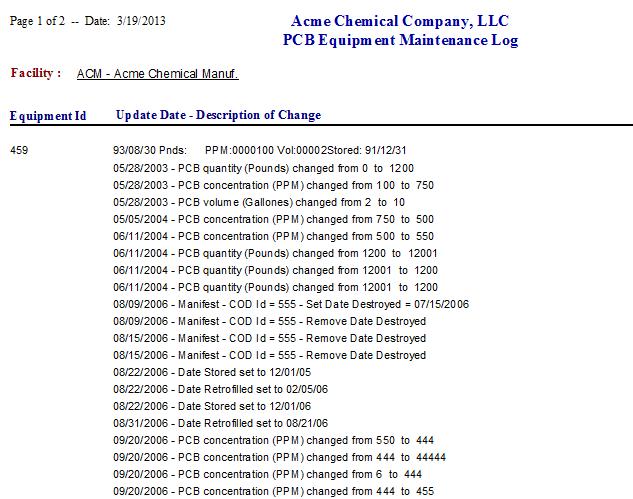 Equipment Maintenance Log